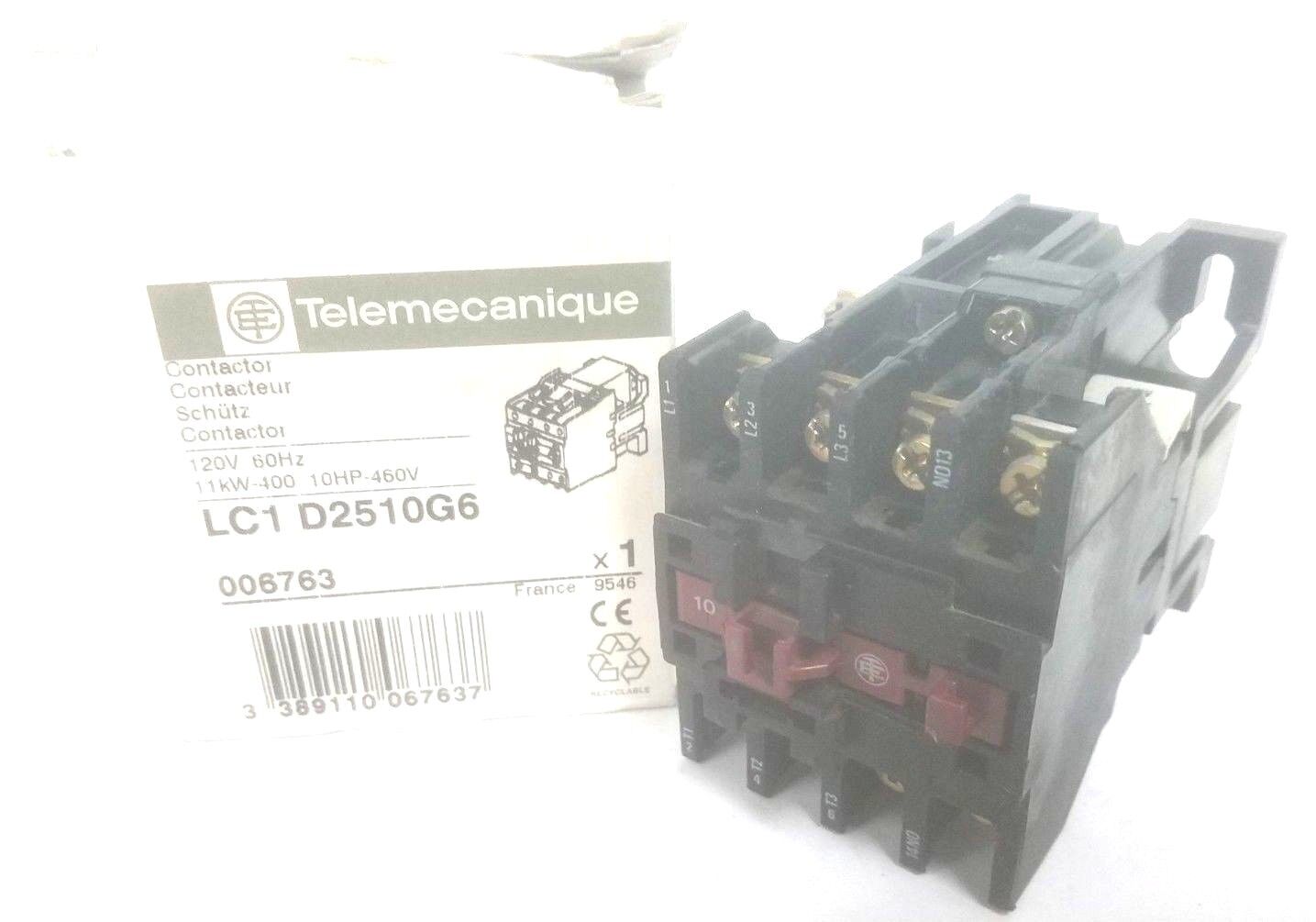 NIB TELEMECANIQUE LC1-D2510G6 CONTACTOR 120V, 60HZ, 006763, LC1D2510G6