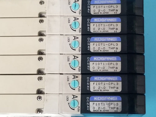 KOGANEI F10M6AJ BASE W/ 6 F10T1-CPL3 SOLENOID VALVES DC24V