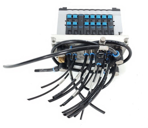 FESTO ELECTRIC CPV14-VI-P8-1/8-B BASE W/ CPV-14-VI, CPV140GE-FB-8, & SOL. VALVES