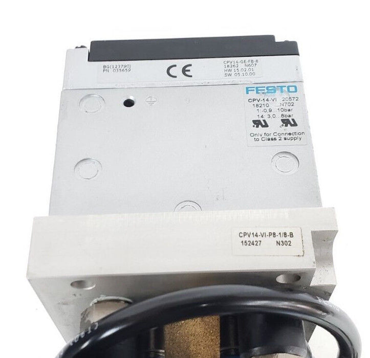 FESTO ELECTRIC CPV14-VI-P8-1/8-B BASE W/ CPV-14-VI, CPV140GE-FB-8, & SOL. VALVES