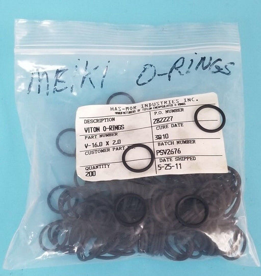 LOT OF 200 NEW HAS-MOR INDUSTRIES INC. V-16.0 X 2.0 VITON O-RINGS