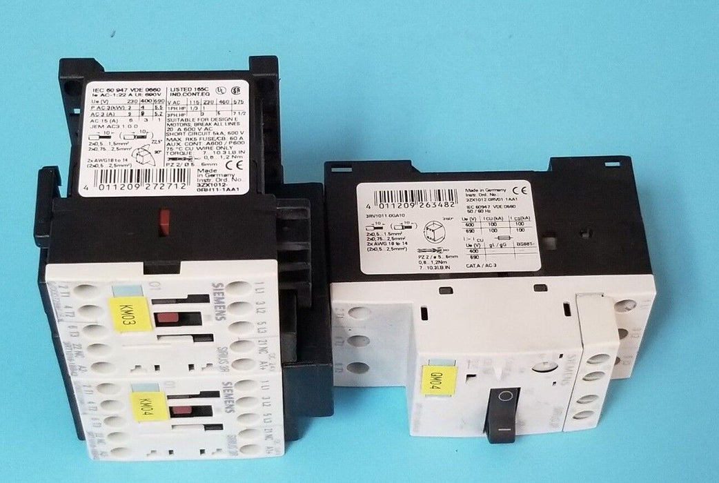 SIEMENS 3ZX1012-0RA00-1AA1 W/ 3RT1016-1BB42 CONTACTORS & 3RV1011-0GA10 BREAKER