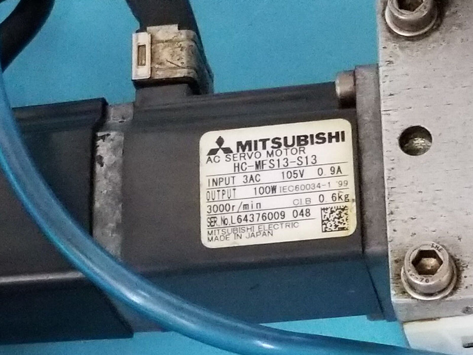 MITSUBISHI HC-MFS13-S13 AC SERVO MOTOR ASSEMBLY 3AC, 105V, 0.9A, 100W HCMFS13S13