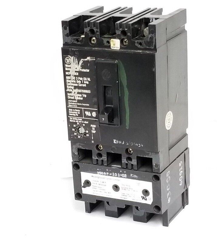 WESTINGHOUSE 2607D80G03 CIRCUIT BREAKER MCP0358CR , 7AMP 3POLE 600VAC, EL3007R