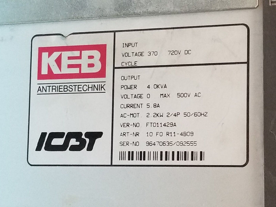 KEB COMBIVERT 10.F0.R11-4B09 FREQUENCY CONVERTER DRIVE 370-720VDC, 10F0R114B09