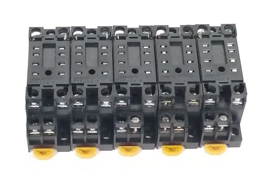 LOT OF 5 OMRON PYF08A-E RELAY SOCKETS 7A, 250VAC, 2-M4X10