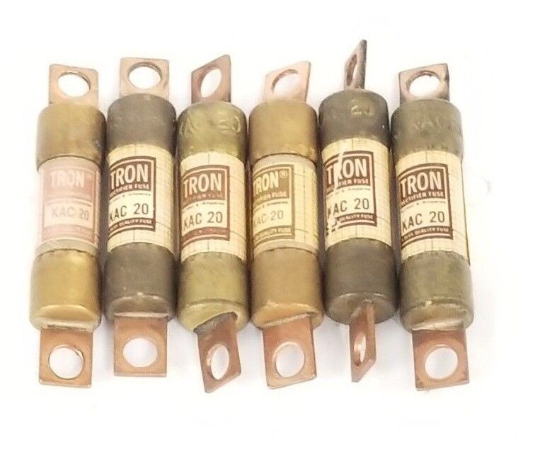 LOT OF 6 TRON KAC-20 RECTIFIER FUSES 20 AMP, 600 VAC, 200 KA, KAC20