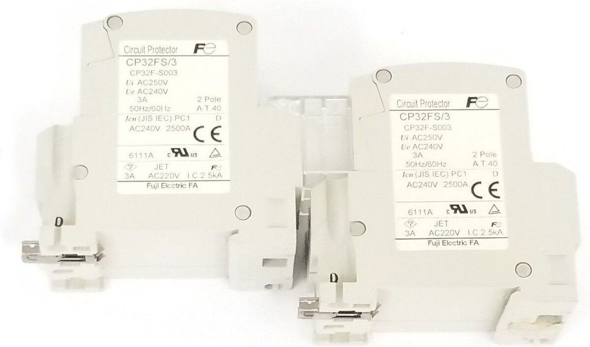 LOT OF 2 FUJI CP32FS 3A CIRCUIT BREAKERS 2-POLE, 50/60HZ, CP32FS/3