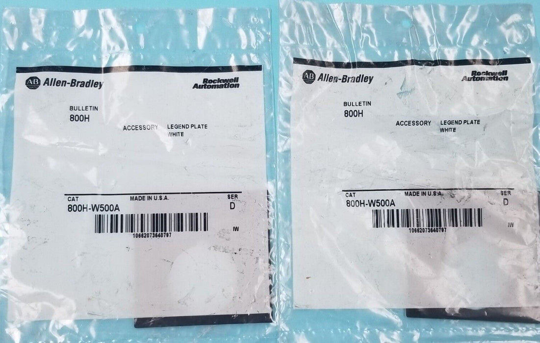 LOT OF 2 ALLEN BRADLEY 800H-W500A LEGEND PLATE WHITE SER. D, 800HW500A