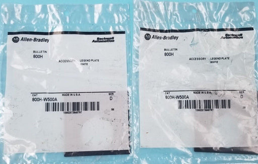 LOT OF 2 ALLEN BRADLEY 800H-W500A LEGEND PLATE WHITE SER. D, 800HW500A