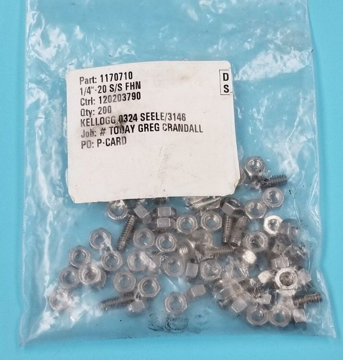 LOT OF 30 NEW FS94C 1/4" NUTS W/ (9) 1170710 20 S/S FHN HEX SCREWS