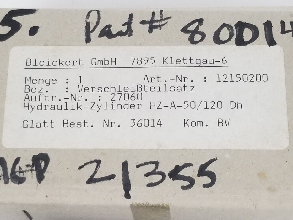 NIB BLEICKERT 12150200 HYDRAULIC CYILINDER KIT  27060, HZ-A-50/120 DH, 36014