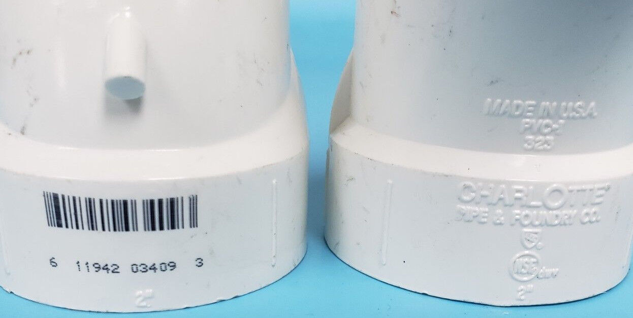 LOT OF 2 CHARLOTTE PVC-1 323 2" ELBOW PIPE FITTINGS 611942034093