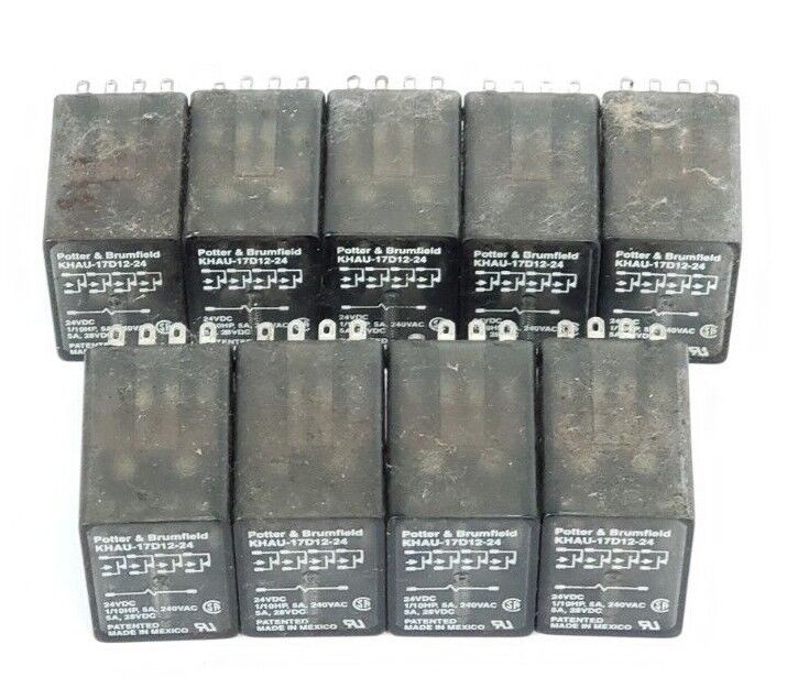 LOT OF 9 POTTER & BRUMFIELD KHAU-17D12-24 RELAYS KHAU17D1224, 24VDC, 5A