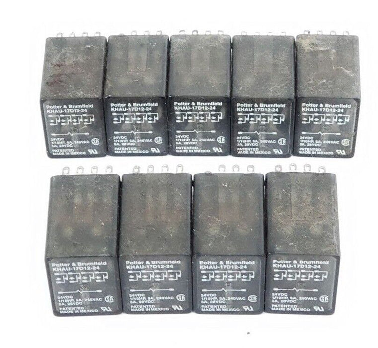 LOT OF 9 POTTER & BRUMFIELD KHAU-17D12-24 RELAYS KHAU17D1224, 24VDC, 5A