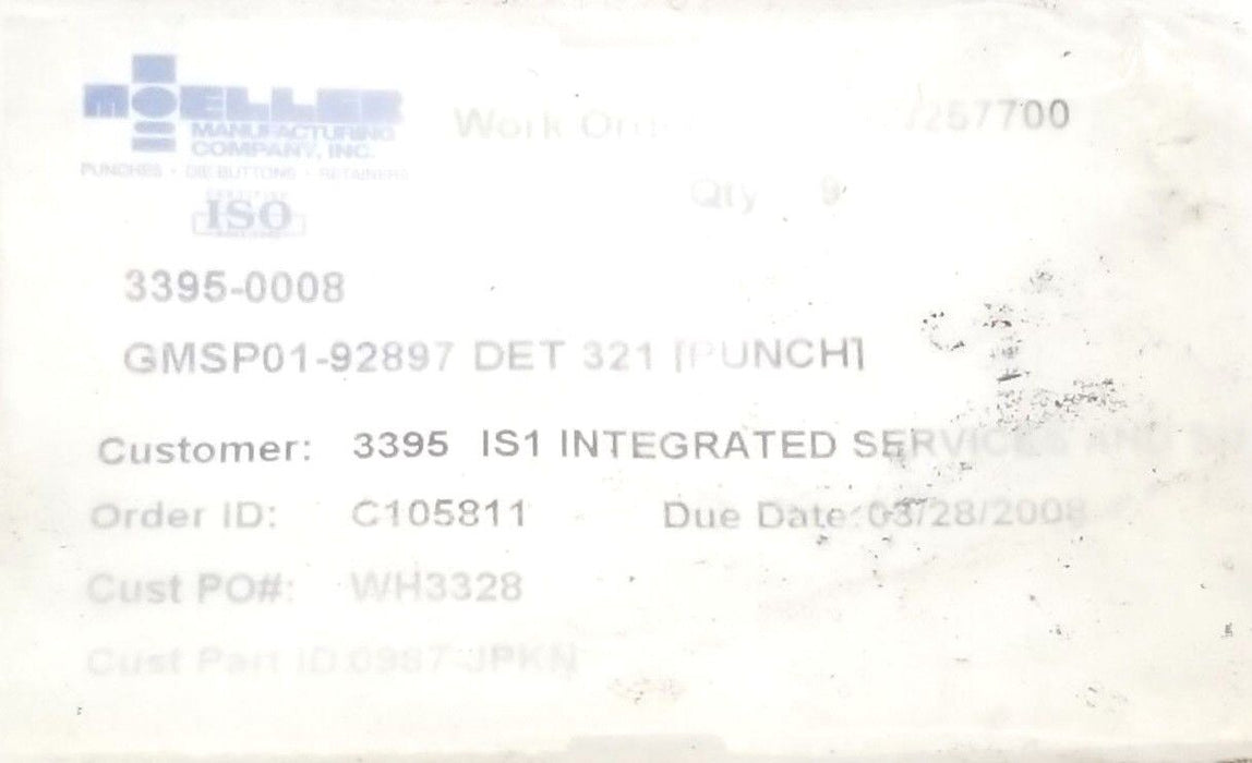 NEW MOELLER 3395-0008, 0987-JPKN PUNCH GMSP01-92897 DET 321