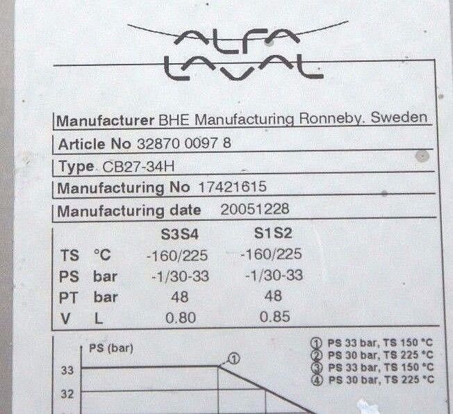 NEW ALFA LAVAL CB27-34H HEAT EXCHANGER, 32870 0097 8, 17421615, CB2734H