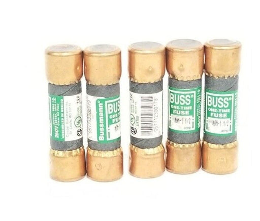 LOT OF 5 NEW COOPER BUSSMANN NON-1-1/2 ONE-TIME FUSES NON112, 250V, 1.5AMP