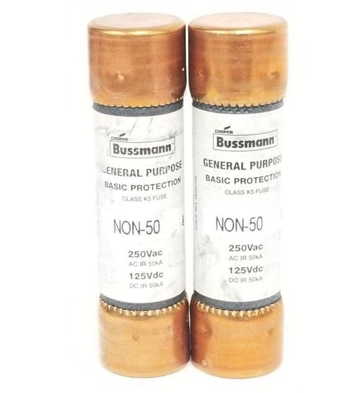 LOT OF 2 NEW COOPER BUSSMANN NON-50 CLASS K5 FUSES NON50, 125VDC