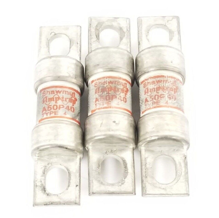 LOT OF 3 FERRAZ SHAWMUT AMPTRAP A50P40 SEMICONDUCTOR FUSES TYPE 4, 40 AMP, 500 V