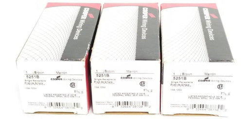 LOT OF 3 NIB COOPER 5251B SINGLE RECEPTACLES 15A-125V