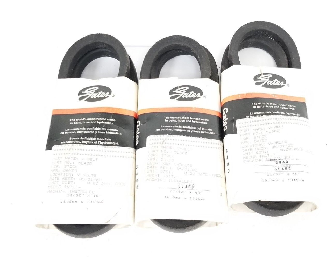 LOT OF 3 NEW GATES TRUFLEX 3400 ( 5L400 ) V-BELTS 21/32" X 40" 6940