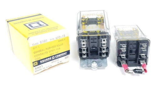 LOT OF 2 SQUARE D 8501-KFD-12 RELAYS 48VDC, 2PDT, DPDT-10A, SER C, 8501KFD12
