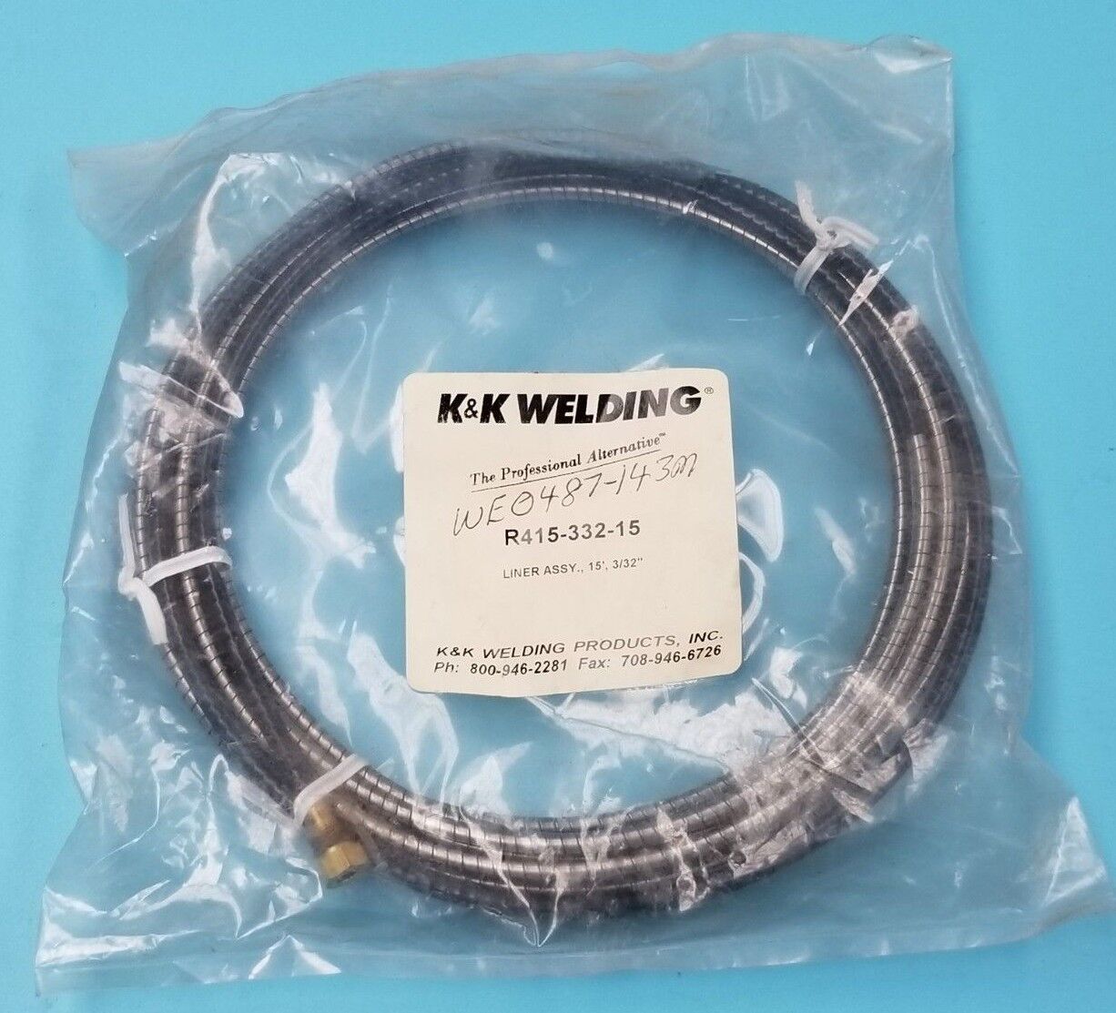 NEW K&K WELDING R415-332-15 LINER ASSEMBLEY 15', 3/32''