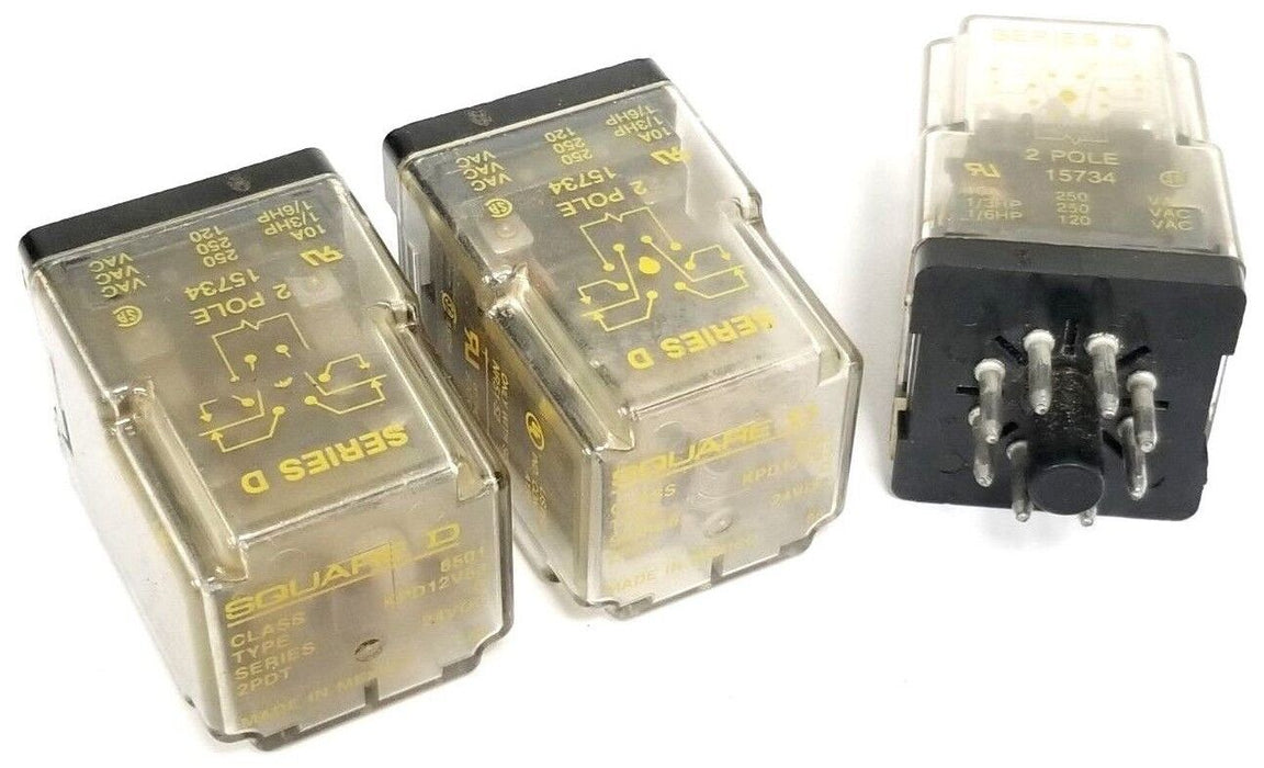 LOT OF 3 SQUARE D 8501-KPD12V53 GENERAL PURPOSE RELAY 8501KPD12V53, SER. D, 24V