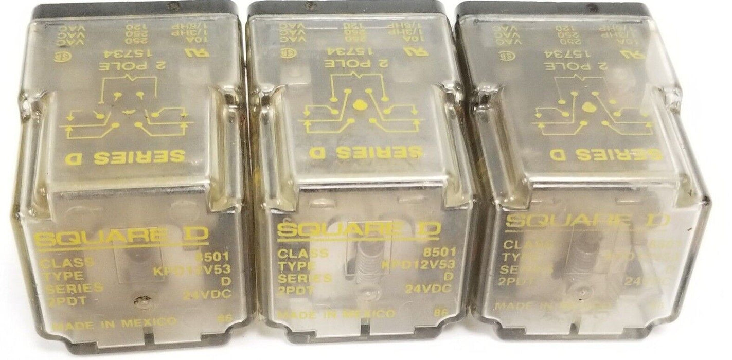 LOT OF 3 SQUARE D 8501-KPD12V53 GENERAL PURPOSE RELAY 8501KPD12V53, SER. D, 24V