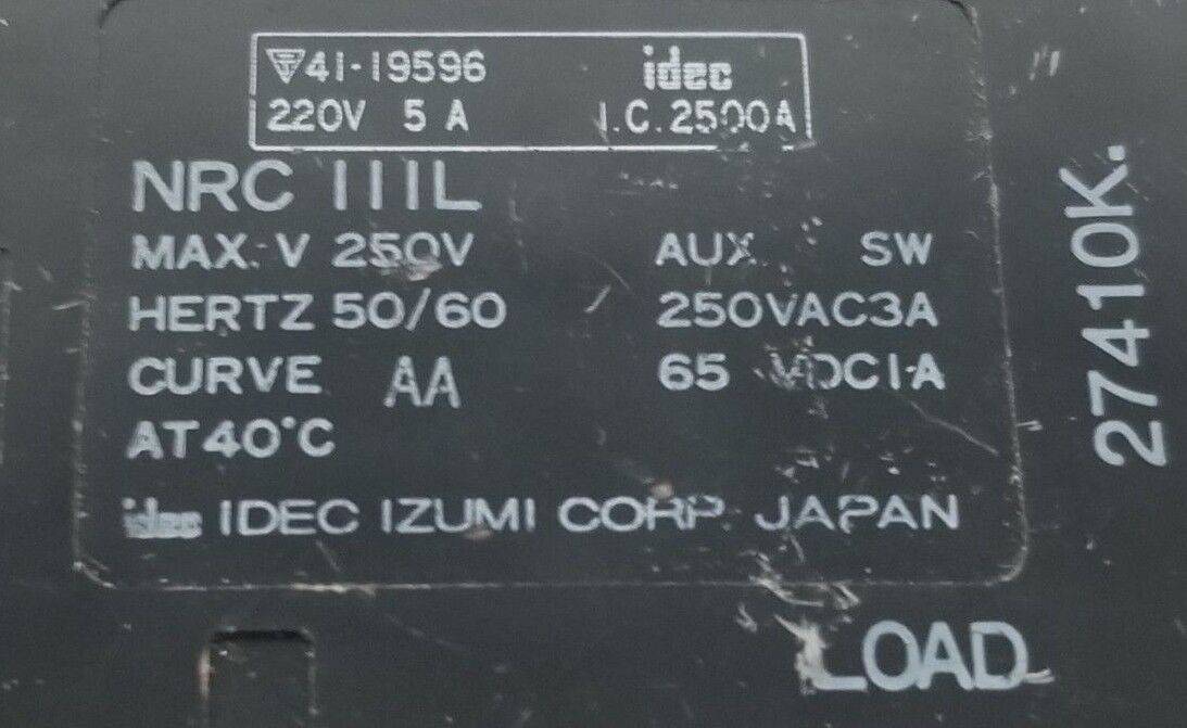 IDEC NRC-111L-5A CIRCUIT PROTECTOR 250V 50/60HZ 41-19596 27410K