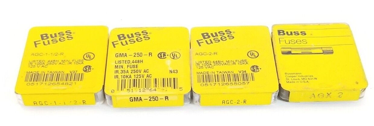 LOT OF COOPER BUSSMANN FUSES AGX-2, AGC-2-R, GMA-250-R, AGC-1-1/2-R