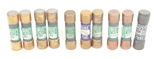 LOT OF 10 COOPER BUSSMANN FUSES NON-1, NON-10, NON-15, NON-5