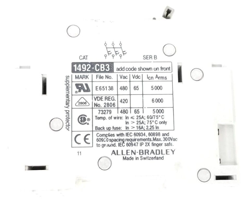 ALLEN BRADLEY 1492-CB3-H-060 CIRCUIT BREAKER 6AMP, 3POLE, SER. B