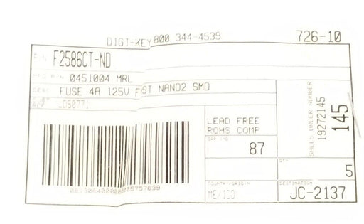 LOT OF 5 NEW DIGI-KEY 0451004.MRL FUSES 4A 125V FAST NANO2 SMD F2586CT-ND