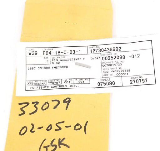 NEW FISHER CONTROLS 1P730438992 PIN GROOVE TYPE F, 3/32X 3557 S31600, FMS20B20