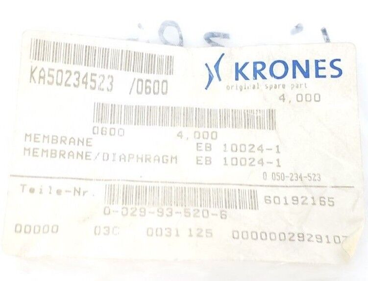 LOT OF 6 NEW KRONES 0-029-93-520-6 MEMBRANES / DIAPHRAGMS EB 10024-1, GMB 102-8