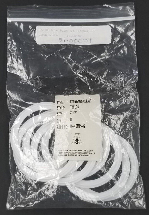 LOT OF 8 NEW PURESERVE SYSTEMS A3 0-40MP-G TEFLON GASKETS 040MPG, 2-1/2''