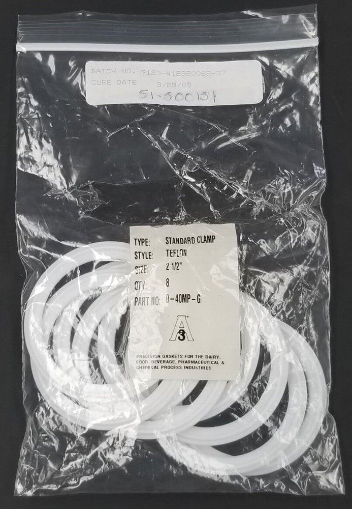 LOT OF 8 NEW PURESERVE SYSTEMS A3 0-40MP-G TEFLON GASKETS 040MPG, 2-1/2''