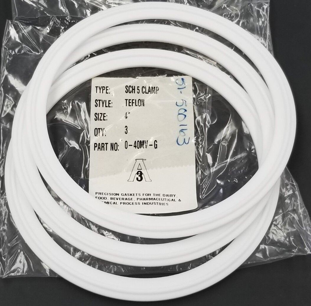 LOT OF 3 NEW PURESERVE SYSTEMS A3 0-40MV-G TEFLON SCH 5 CLAMP GASKETS 4''