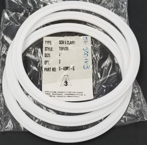 LOT OF 3 NEW PURESERVE SYSTEMS A3 0-40MV-G TEFLON SCH 5 CLAMP GASKETS 4''