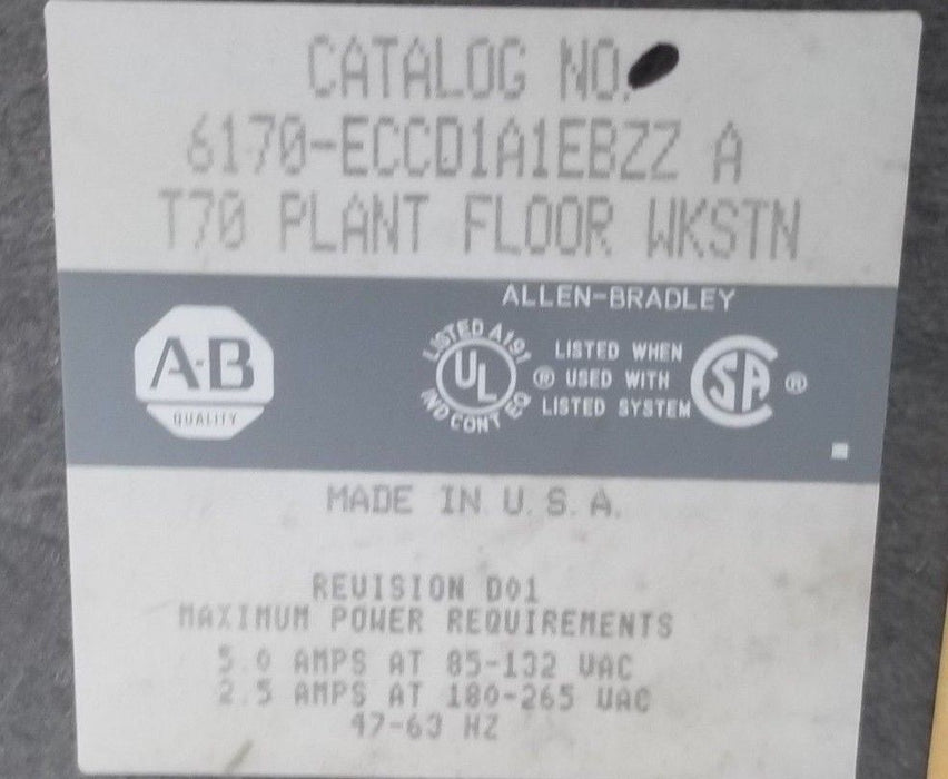 ALLEN BRADLEY 6170-ECCD1A1EBZZ INDUSTRIAL COMPUTER WORKSTATION SER. A T70