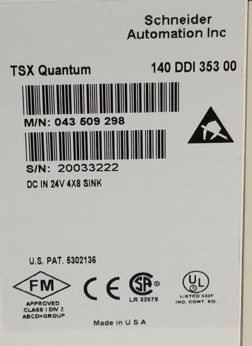 SCHNEIDER AUTOMATION TSX QUANTUM 140 DDI 353 00 MODULE 24VDC, 01.03, 140DDI35300