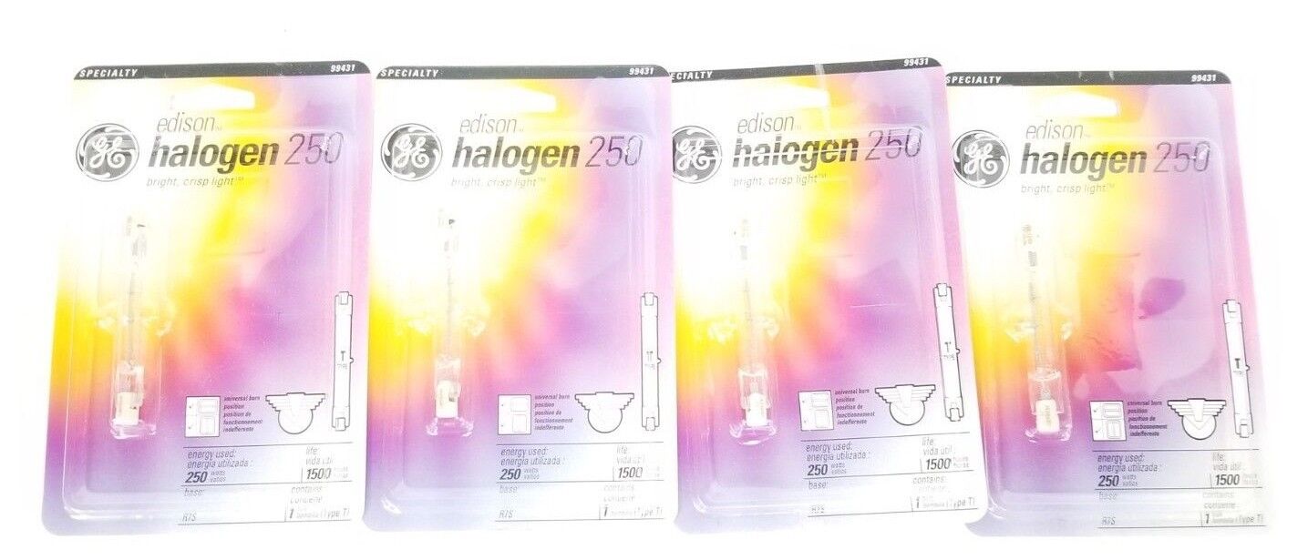 BOX OF 4 NEW GENERAL ELECTRIC 22121 QUARTZ HALOGEN 250 BULBS 250W