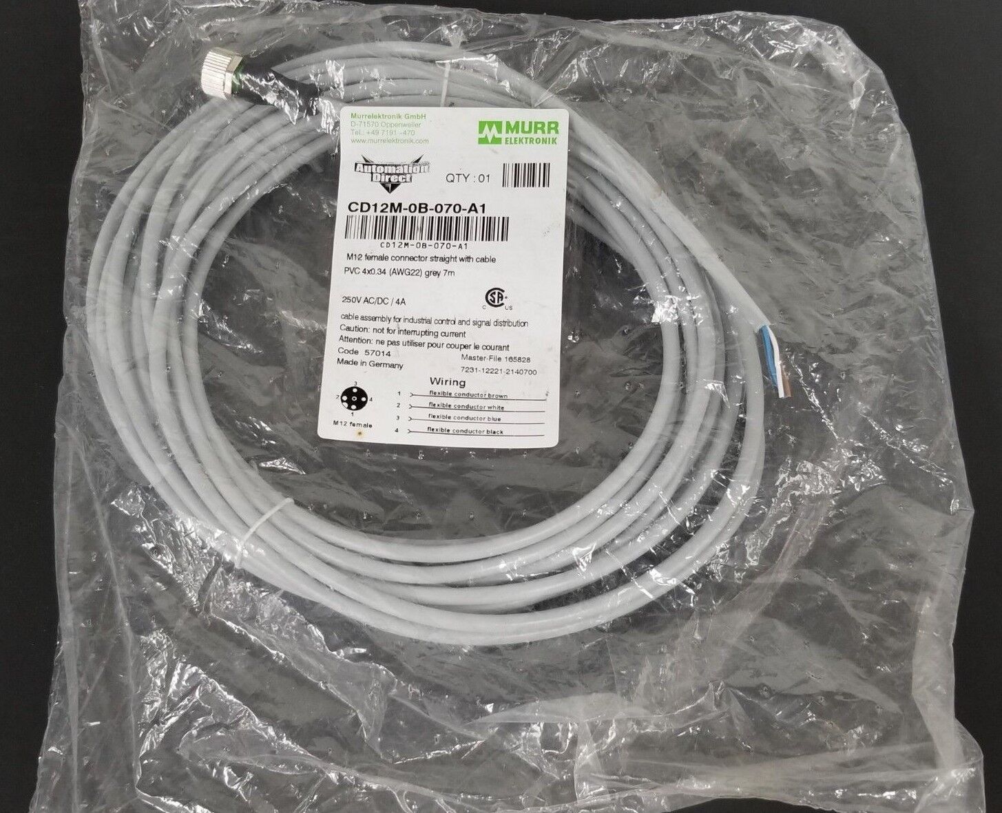 NEW MURR ELEKTRONIK CD12M-0B-070-A1 M12 FEMALE CONNECTOR STRAIGHT W/ CABLE