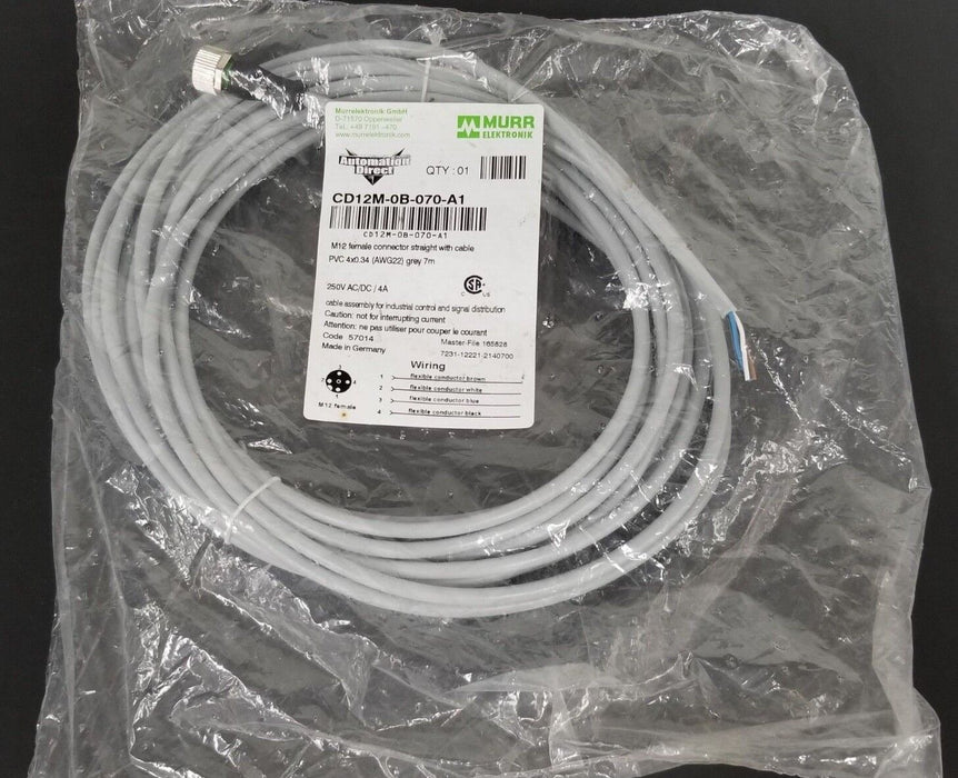 NEW MURR ELEKTRONIK CD12M-0B-070-A1 M12 FEMALE CONNECTOR STRAIGHT W/ CABLE