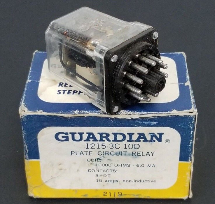 NIB GUARDIAN 1215-3C-10D PLATE CIRCUIT RELAY 3PDT, 10AMPS, 12153C10D