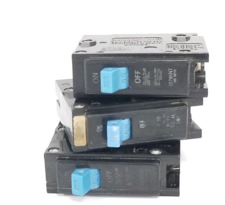 LOT OF 3 BRYANT TYPE BR115 CIRCUIT BREAKERS 1P, 120/240V, 15A