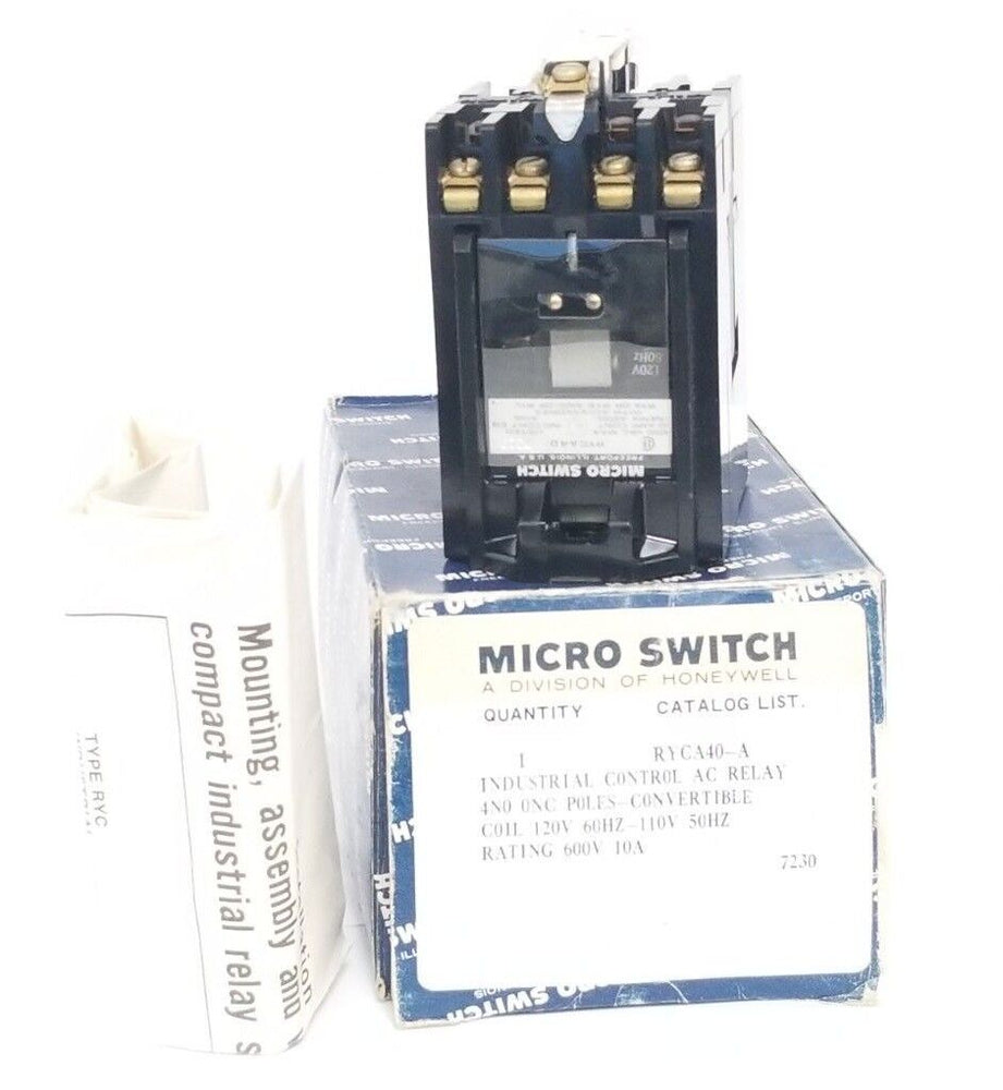 NIB HONEYWELL MICRO SWITCH RYCA40-A INDUSTRIAL CONTROL AC RELAY COIL 120V