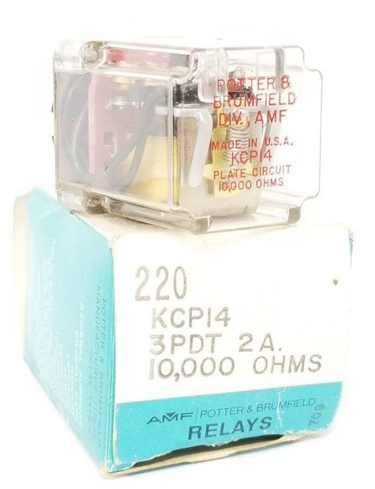 NIB POTTER & BRUMFIELD KCP14-10000, 220, KCP14, 3PDT, 2A, 10,000 OHMS RELAY